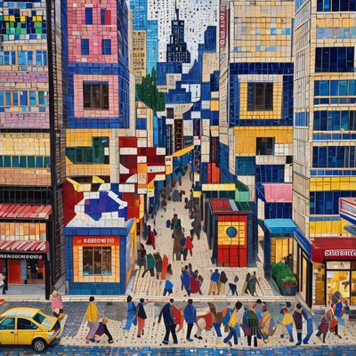 Mosaic City Street Crowd QR Code Art