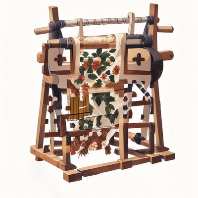 Wooden Loom Woven Floral Cloth QR Code for Stickers