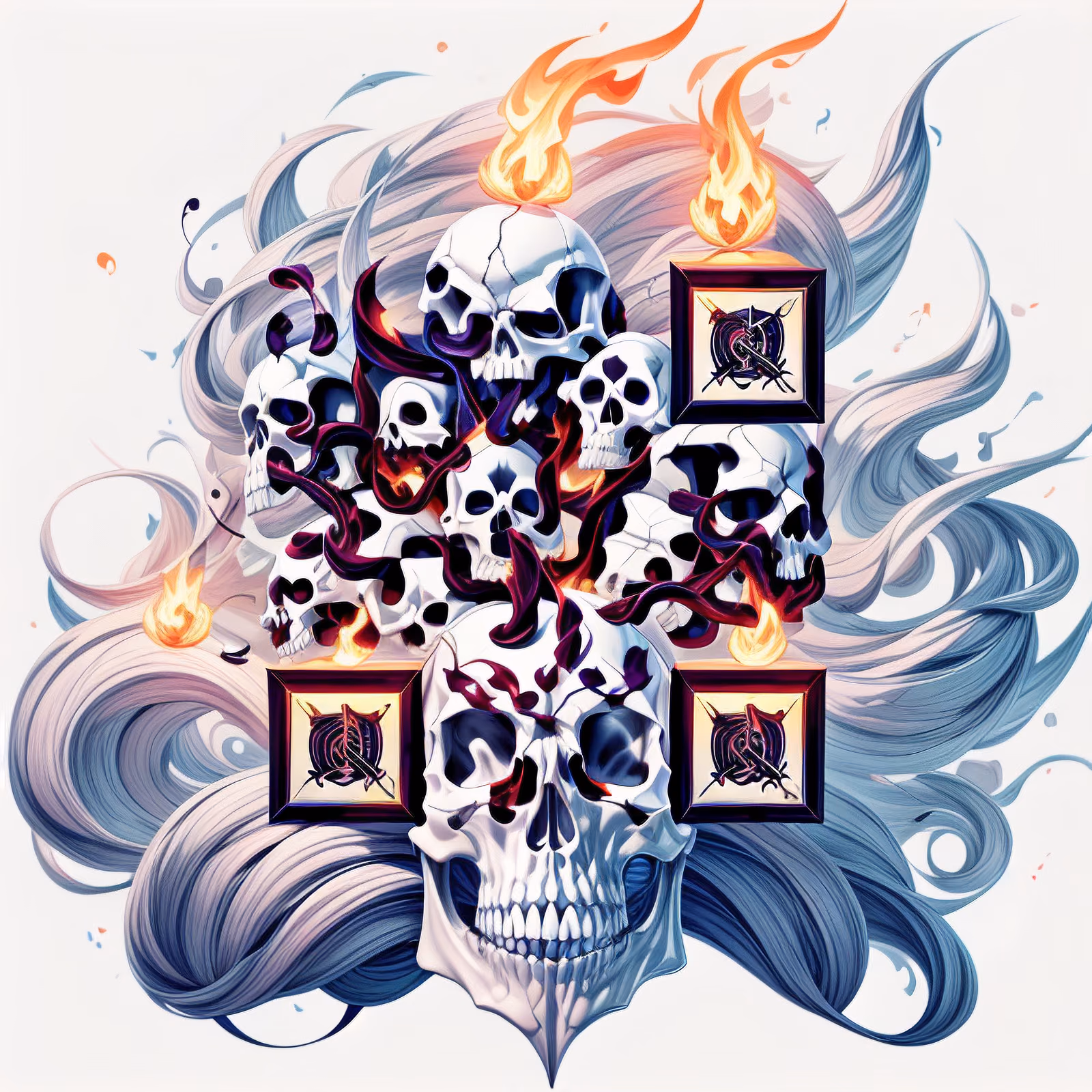 Груда пылающих черепов: QR-код в стиле игрового арта для одежды — изображение 1