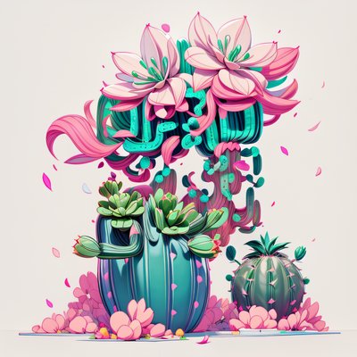 Сюрреалистичные розовые кактусы, игровой арт: QR-код для стикеров
