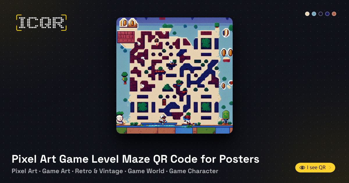 Pixel Art Game Level Maze QR Code for Posters • ICQR