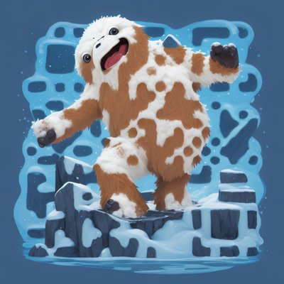 Cartoon Yeti on Icy Rocks QR Code for Apparel