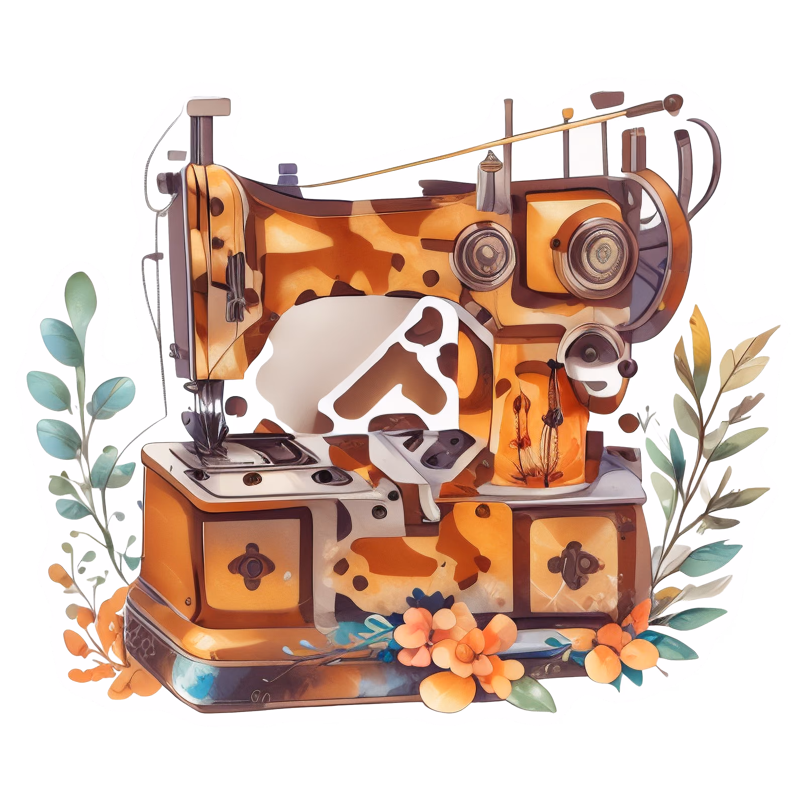 Floral Sewing Machine Vector QR Code for Stickers — image 1