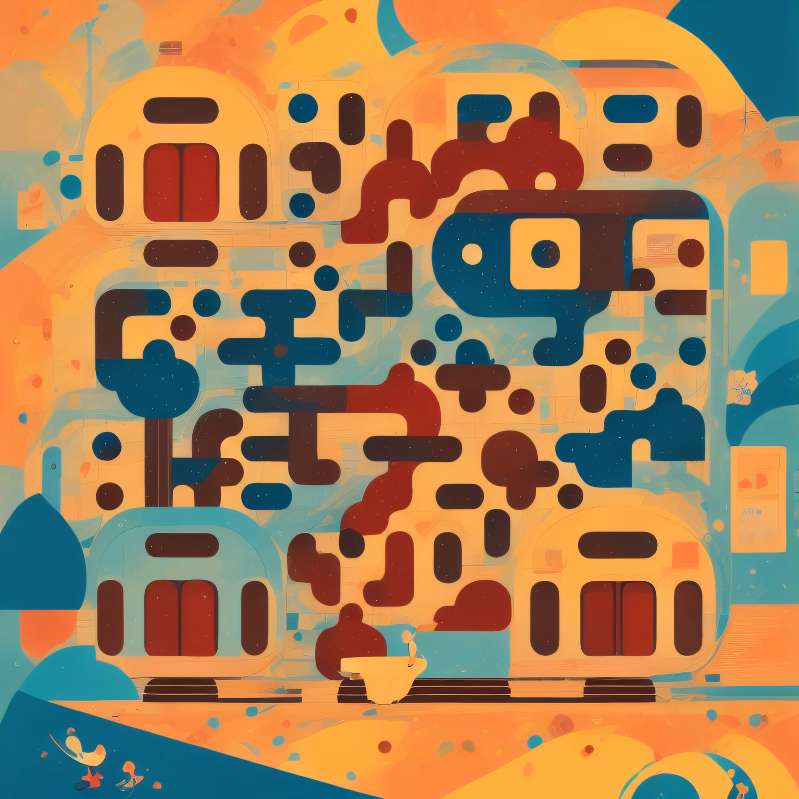 Abstract Train Car Retro QR Code for Posters — image 1