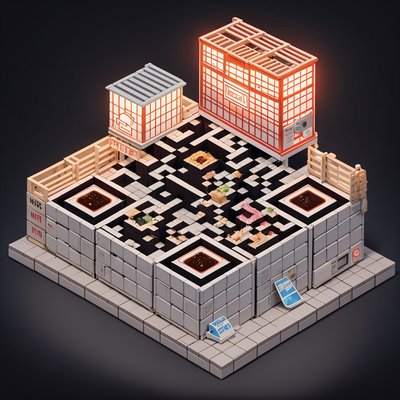 Isometric Ramen Stall 3D QR Code for Restaurant Menus