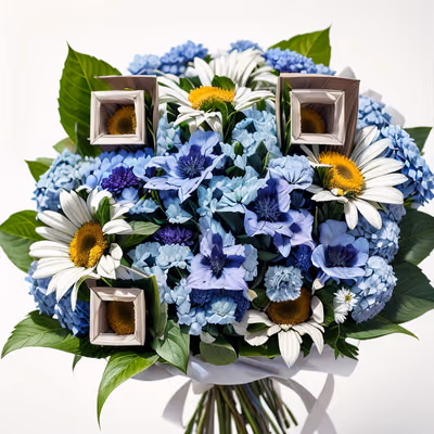 Blue Hydrangea Daisy Bouquet QR Code for Greeting Cards — image 1