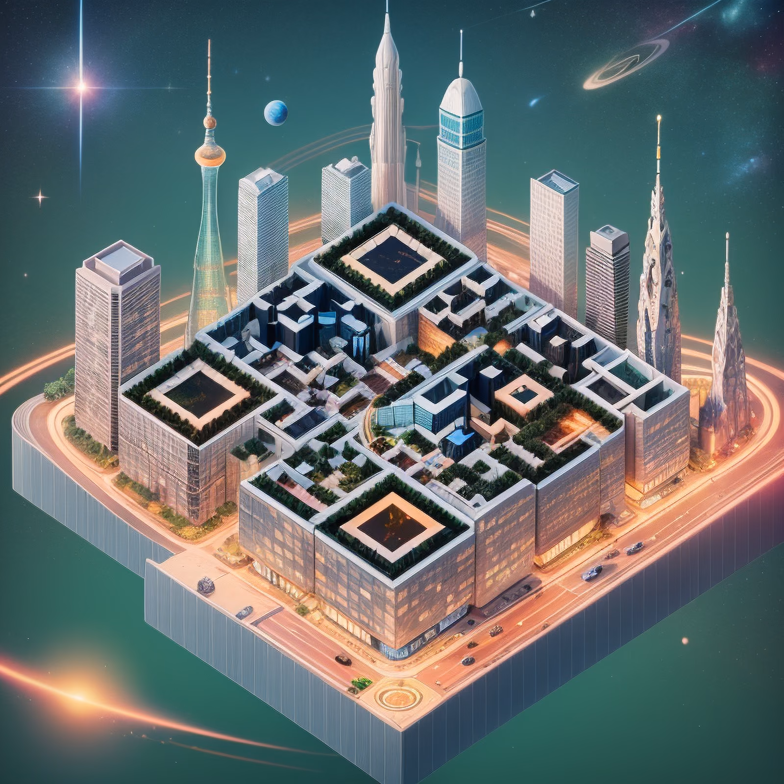 Isometric Cosmic City 3D QR Code for Posters — image 1