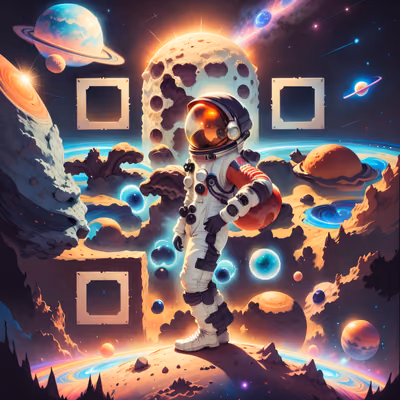 Astronaut on Crater Space Scene QR Code for Posters — image 1