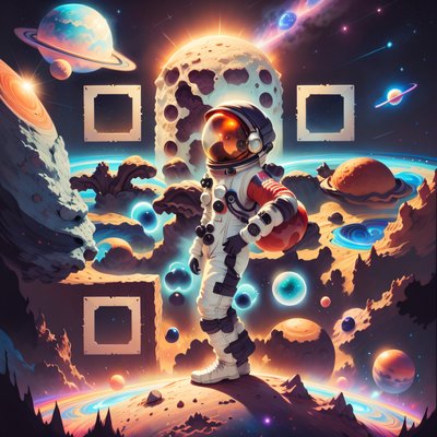 Astronaut on Crater Space Scene QR Code for Posters