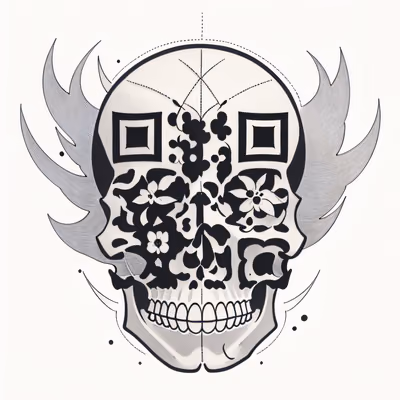 蕾丝花朵骷髅纹身二维码艺术,适用于临时纹身 — 图片 1