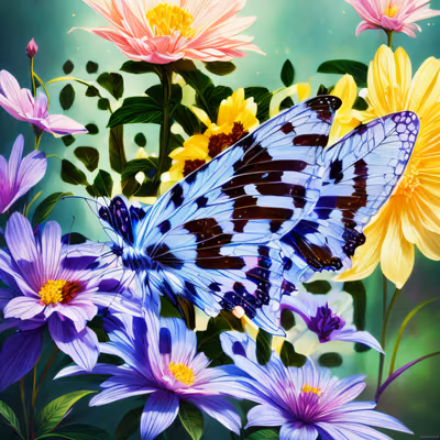 花丛蝴蝶 绘画感花园二维码艺术 — 图片 1