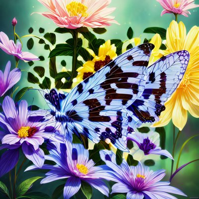 花丛蝴蝶 绘画感花园二维码艺术