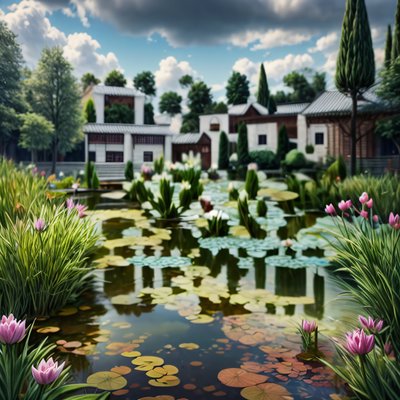 Пруд с кувшинками в саду: фотореалистичное QR-код искусство