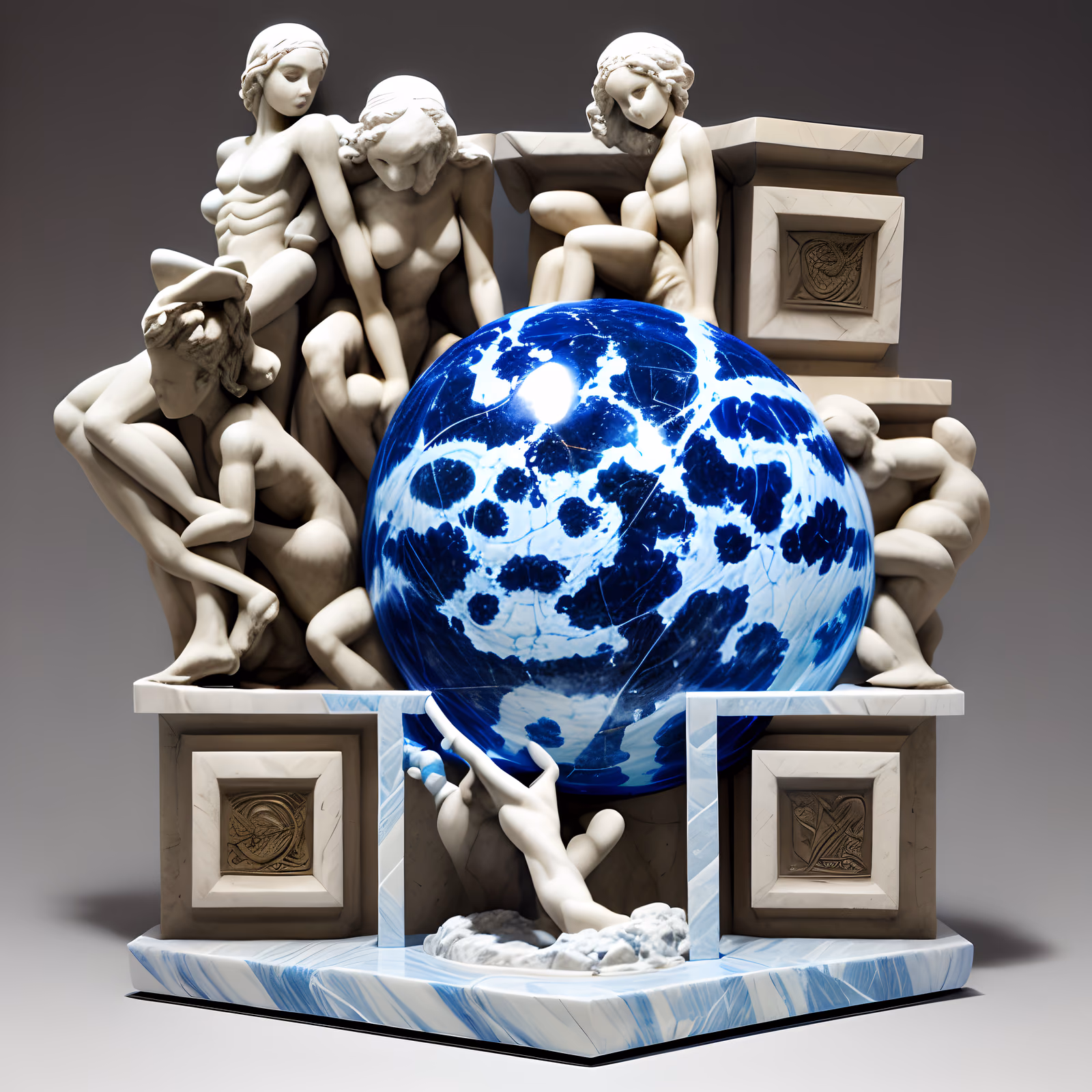 Скульптура с синей мраморной сферой: QR-код искусство — изображение 1
