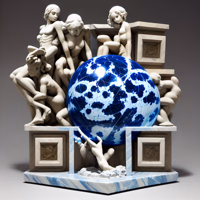 Скульптура с синей мраморной сферой: QR-код искусство — изображение 1