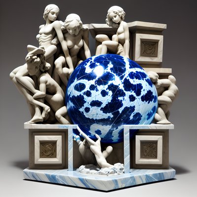 Blue Marble Sphere Sculpture QR Code Art