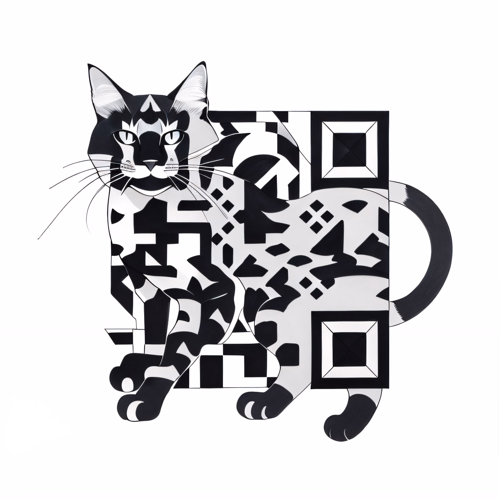 Геометричный чёрно-белый кот: QR-код для наклеек — изображение 1