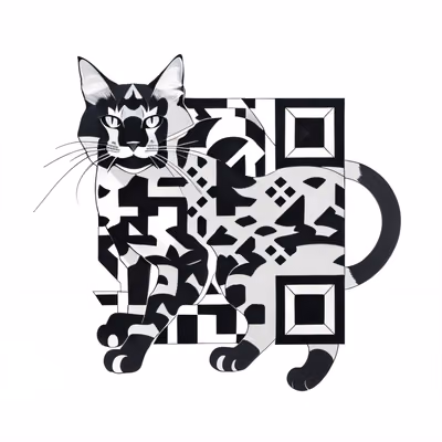 Геометричный чёрно-белый кот: QR-код для наклеек — изображение 1
