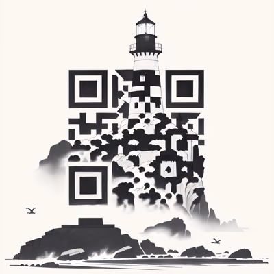 Lighthouse Rocky Coast Ink QR Code Art — image 1