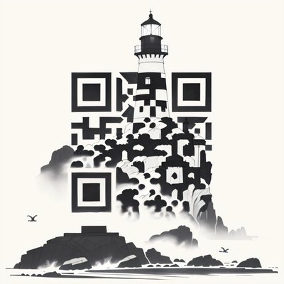 Lighthouse Rocky Coast Ink QR Code Art