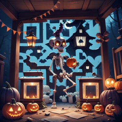 Dancing Skeleton Halloween Porch QR Code for Posters