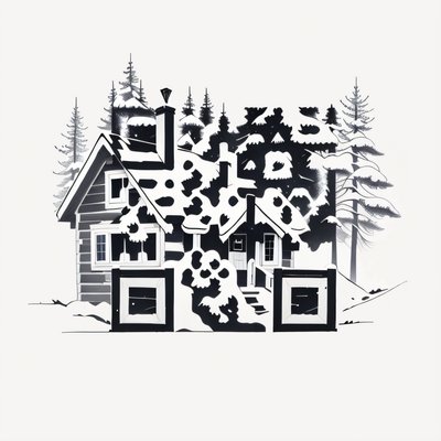 Snowy Cabin Forest Ink QR Code Art