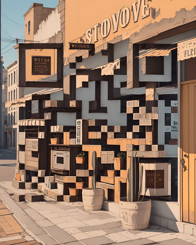 Retro Shopfront Street Vector QR Code Art — image 1