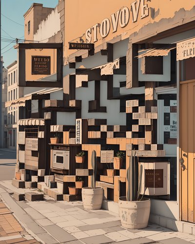 Retro Shopfront Street Vector QR Code Art