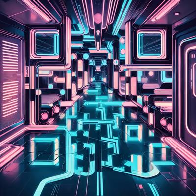 Neon Corridor Retrofuturism QR Code for Posters — image 1