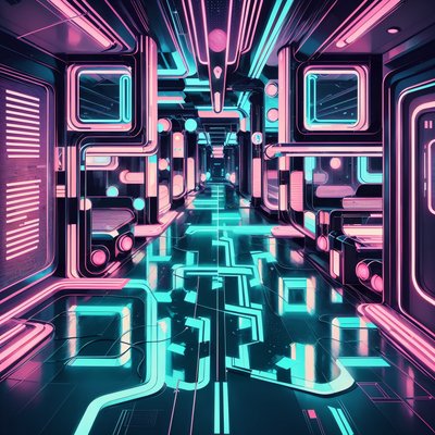 Neon Corridor Retrofuturism QR Code for Posters