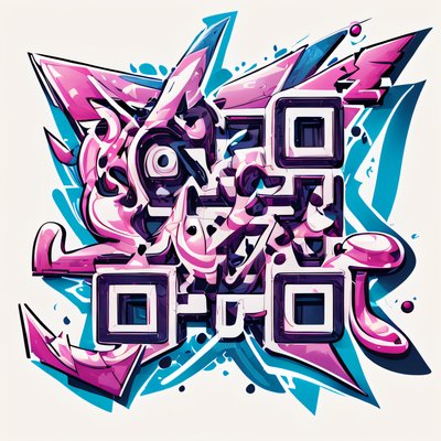 Pink Cyan Wildstyle Graffiti Lettering QR Code for Stickers