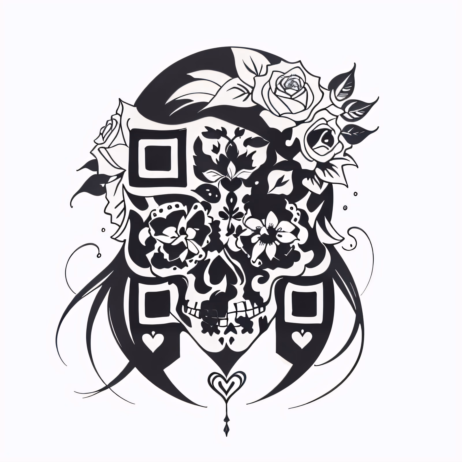 Floral Sugar Skull Tattoo Flowers QR Code for Temporary Tattoos — image 1