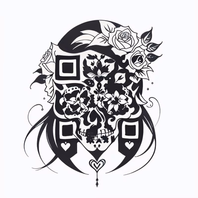 Floral Sugar Skull Tattoo Flowers QR Code for Temporary Tattoos — image 1