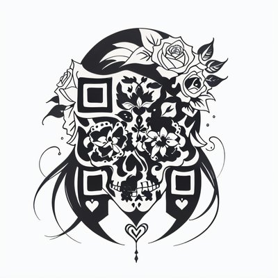 Floral Sugar Skull Tattoo Flowers QR Code for Temporary Tattoos