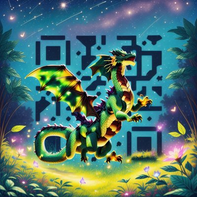 Green Dragon Meadow Fantasy QR Code for Posters