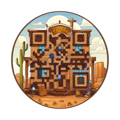 Wild West Tavern Cartoon QR Code for Stickers — image 1