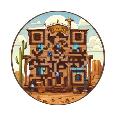 Wild West Tavern Cartoon QR Code for Stickers