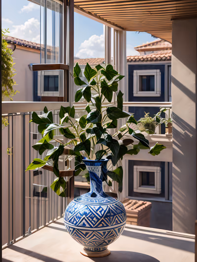 Painted Vase Ivy Balcony Photo QR Code Art — image 1