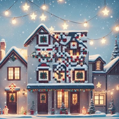 Snowy Christmas Houses Illustration QR Code for Greeting Cards