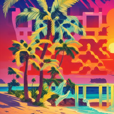 Tropical Palm Beach Sunset Vector QR Code Art