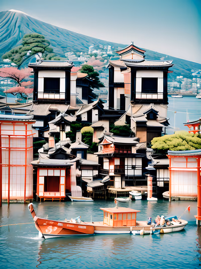 Japanese Harbor Village Film Photo QR Code for Posters — image 1