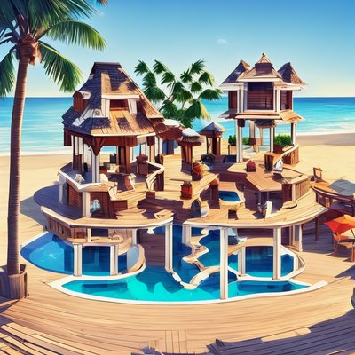 Beach Resort Deck Cartoon QR Code for Posters