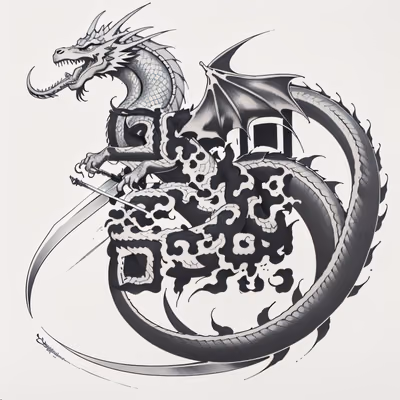 Дракон, обвивающий меч: QR-код в стиле тату для временных татуировок — изображение 1