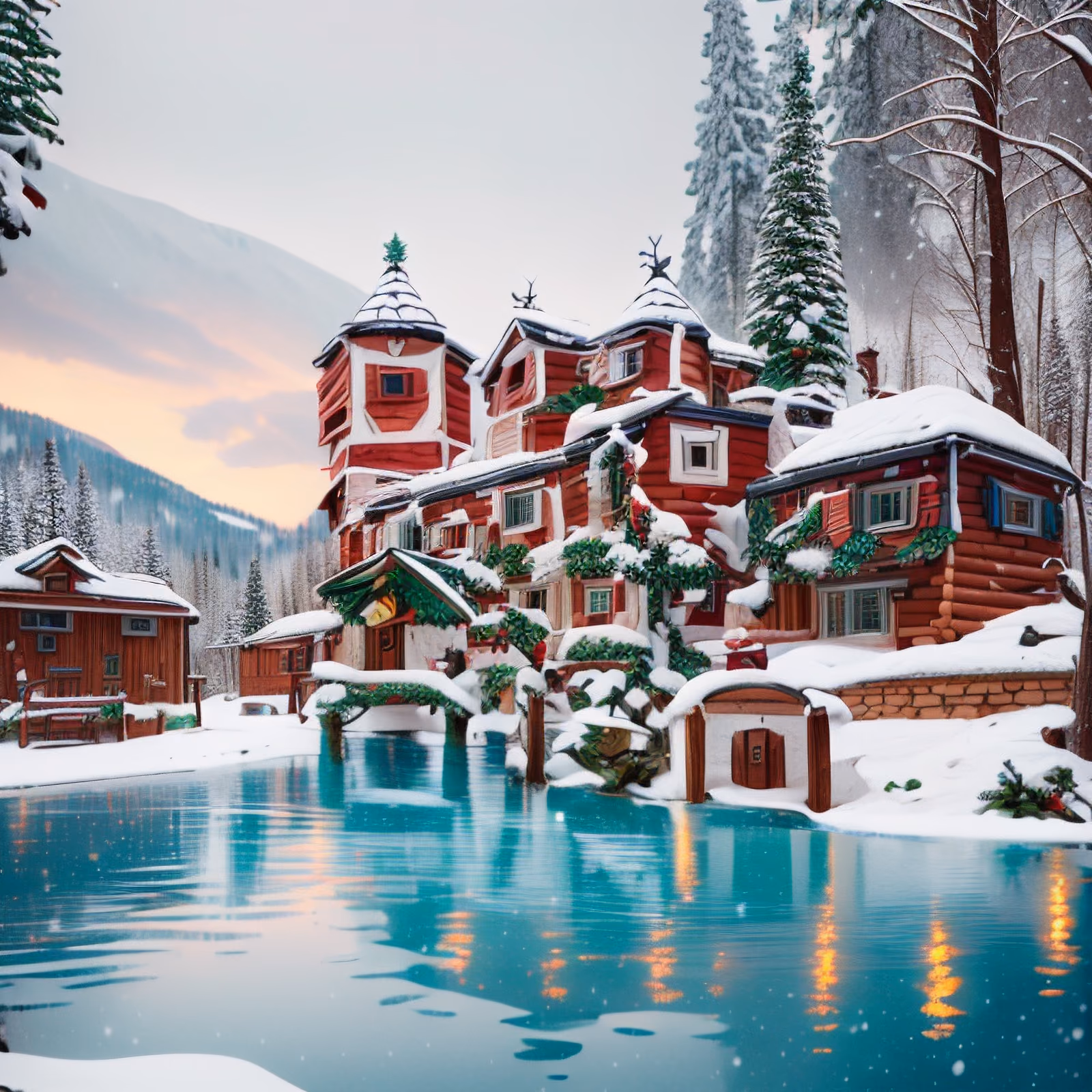 Snowy Red Chalet Winter Painting QR Code for Greeting Cards — image 1