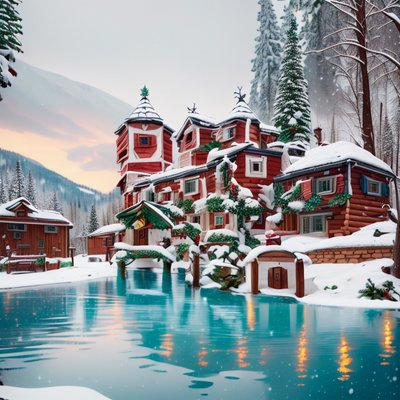 Snowy Red Chalet Winter Painting QR Code for Greeting Cards