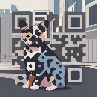 French Bulldog City Vector QR Code Art