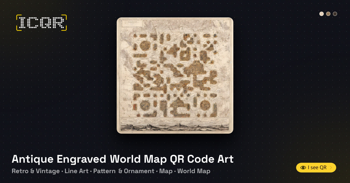 Antique Engraved World Map QR Code Art • ICQR