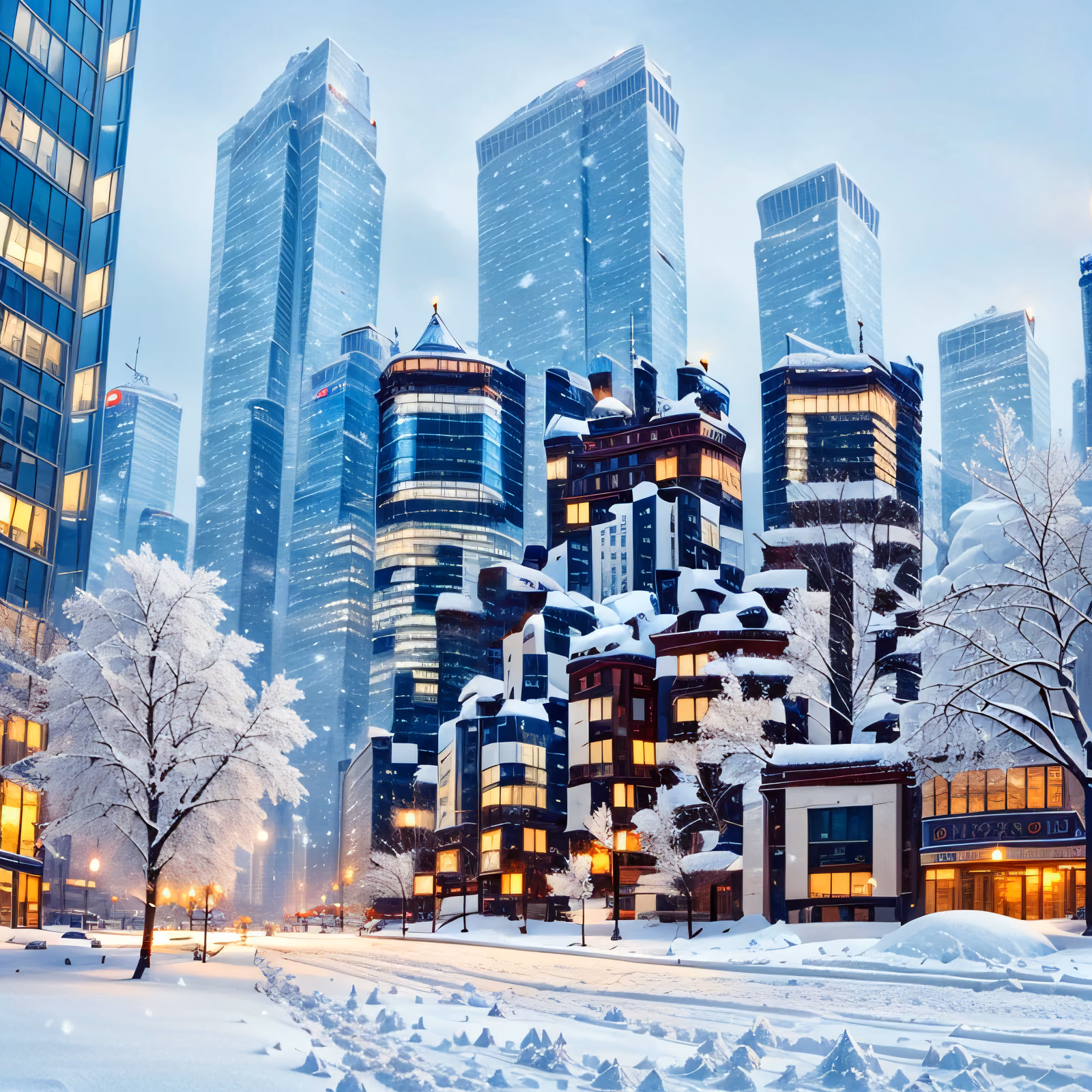 Заснеженный город с небоскрёбами: QR-код для постеров — изображение 1