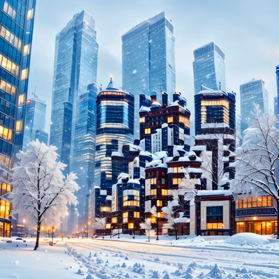 Заснеженный город с небоскрёбами: QR-код для постеров — изображение 1