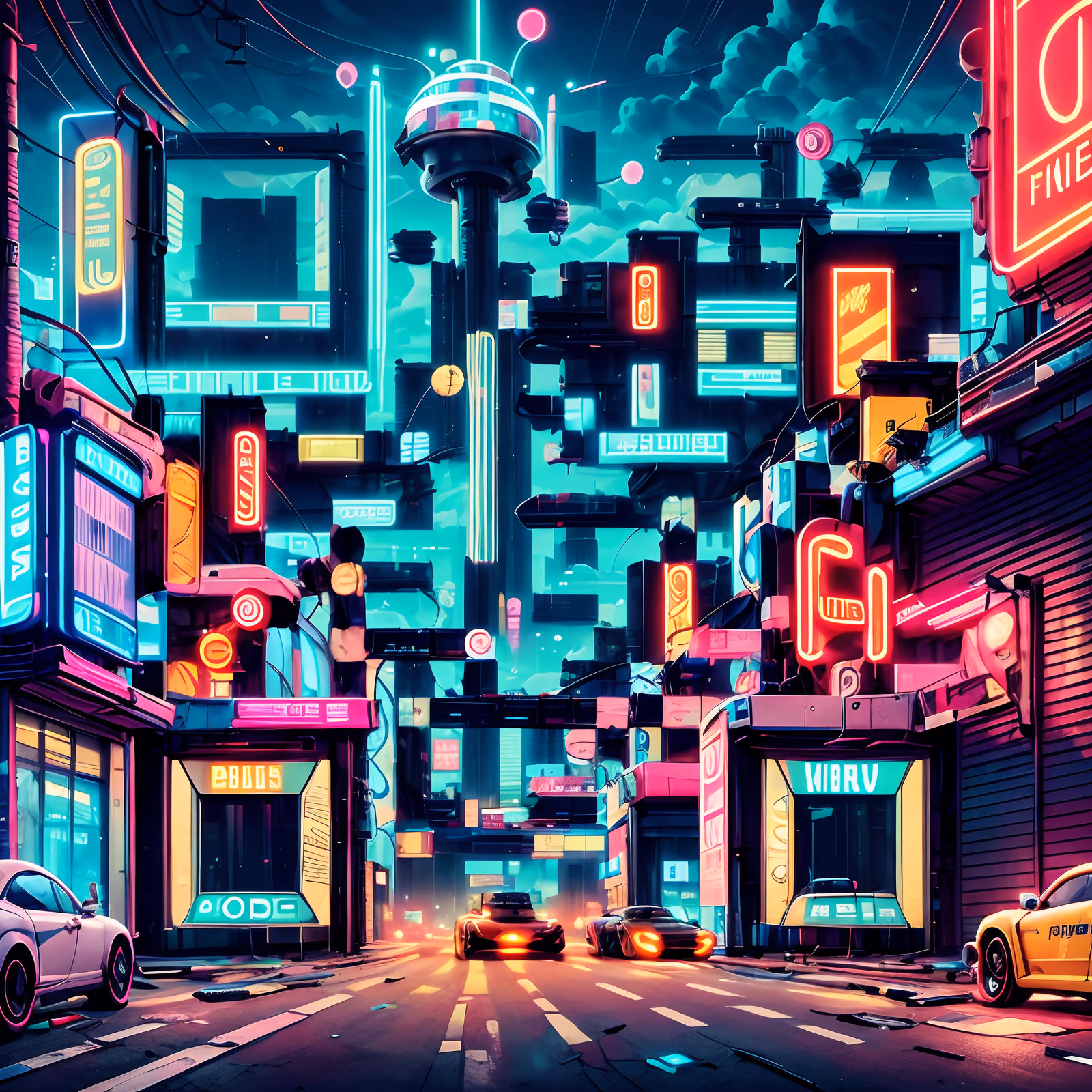 Neon Cyberpunk City Street QR Code Poster — image 1